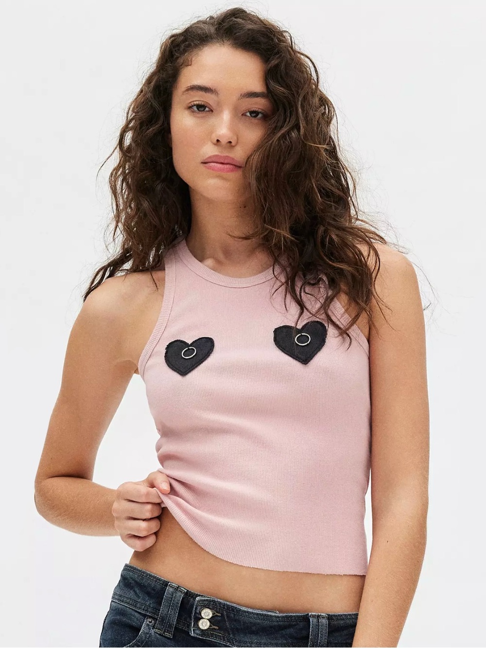 Urban Outfitters Pink Heart Hardware Ribbed Knit Tank Top